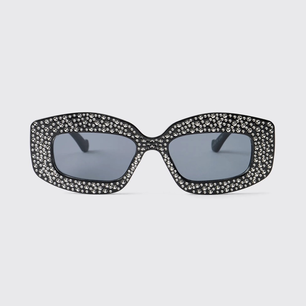 Black Gem Detail Rectangular Sunglasses - Picture 5 of 16